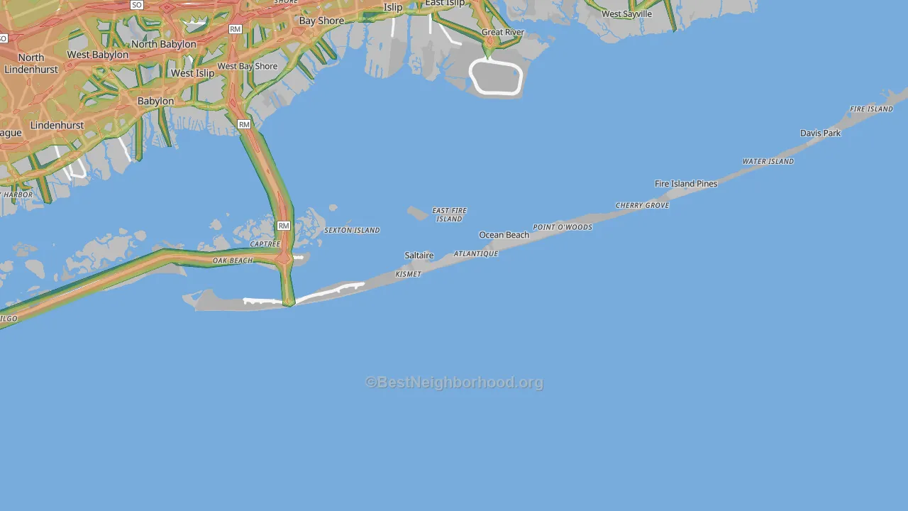 Fire Island, NY Map of Noise Levels in Fire Island