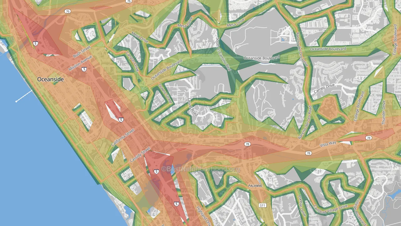 Fire Mountain, Oceanside, CA Map of Noise Levels in Fire Mountain