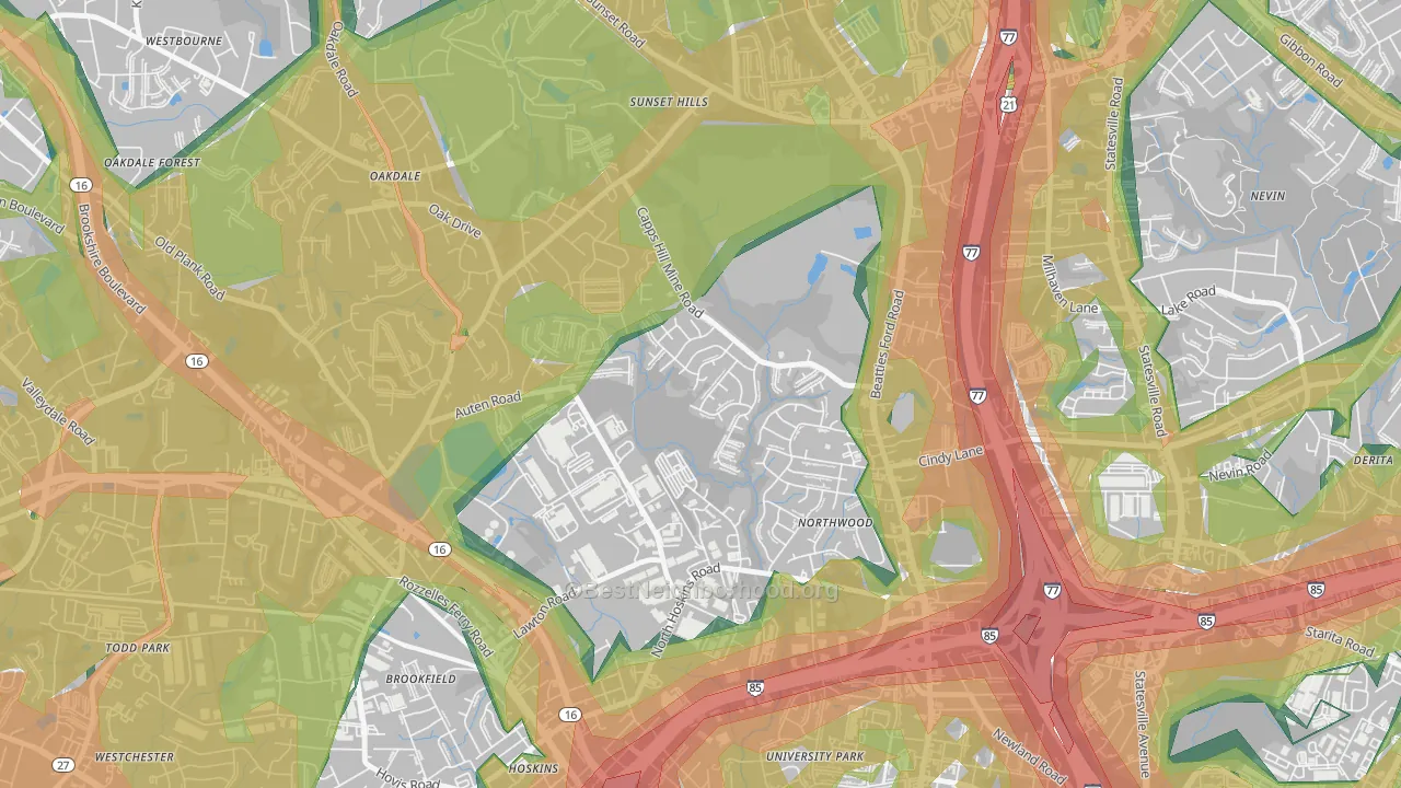 Firestone-Garden Park, Charlotte, NC Map of Noise Levels in Firestone-Garden Park