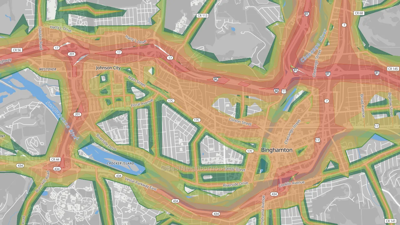 First Ward, Binghamton, NY Map of Noise Levels in First Ward