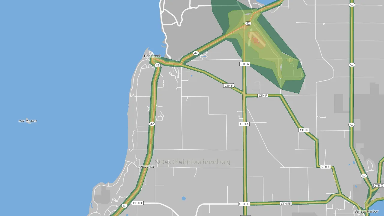 Fish Creek, WI Map of Noise Levels in Fish Creek