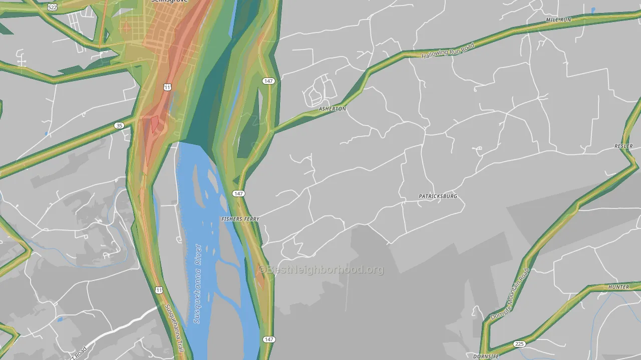 Fishers Ferry, PA Map of Noise Levels in Fishers Ferry
