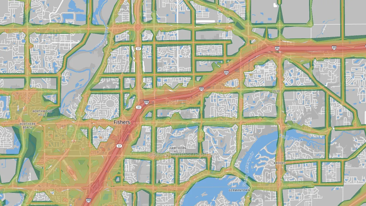 Fishers, IN Map of Noise Levels in Fishers