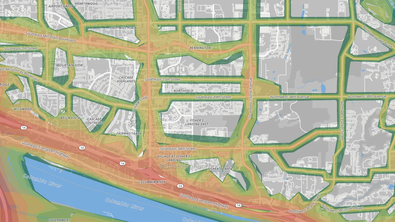 Fishers Landing East, Vancouver, WA Map of Noise Levels in Fishers Landing East