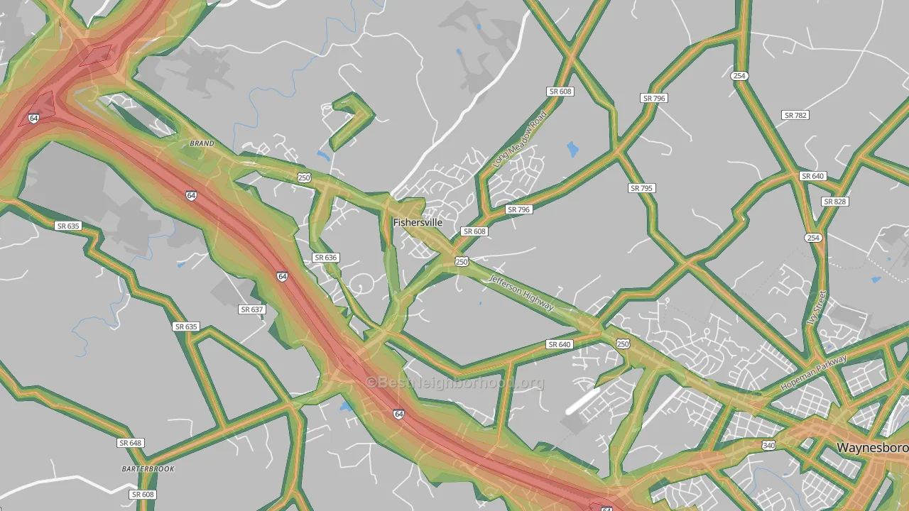 Fishersville, VA Map of Noise Levels in Fishersville