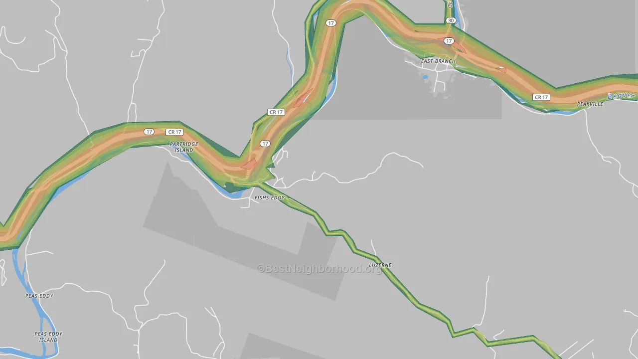 Fishs Eddy, NY Map of Noise Levels in Fishs Eddy
