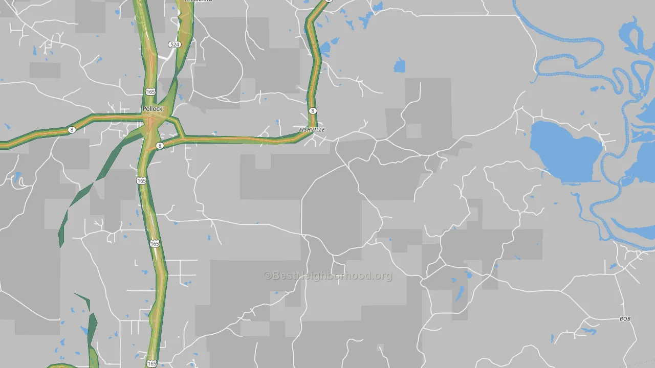 Fishville, LA Map of Noise Levels in Fishville