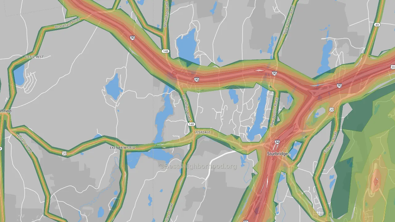 Fiskdale, MA Map of Noise Levels in Fiskdale