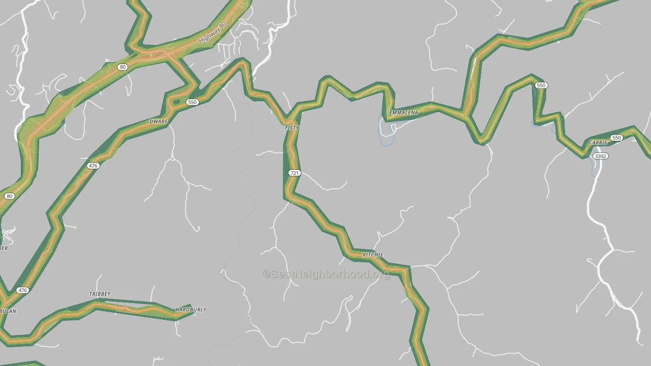 Fisty, KY Map of Noise Levels in Fisty