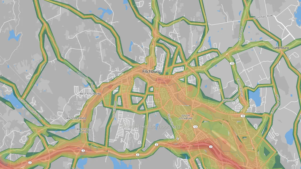 Fitchburg, MA Map of Noise Levels in Fitchburg