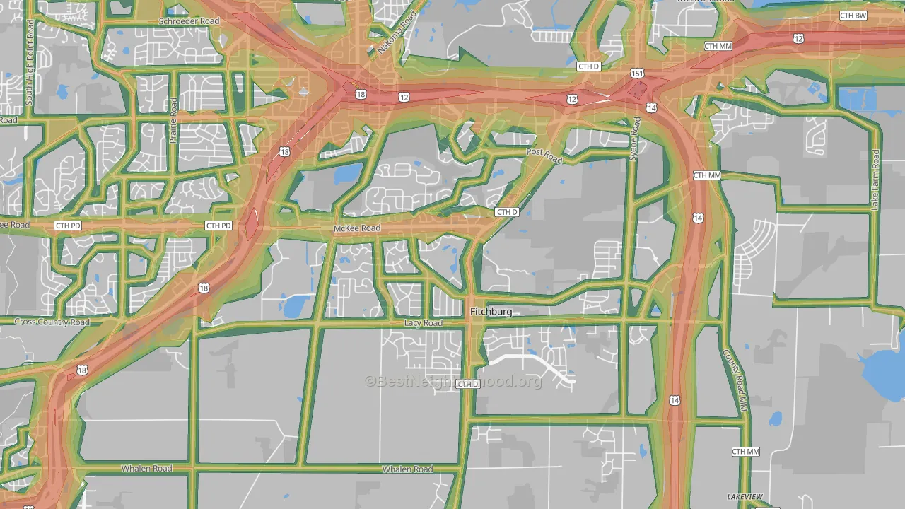 Fitchburg, WI Map of Noise Levels in Fitchburg
