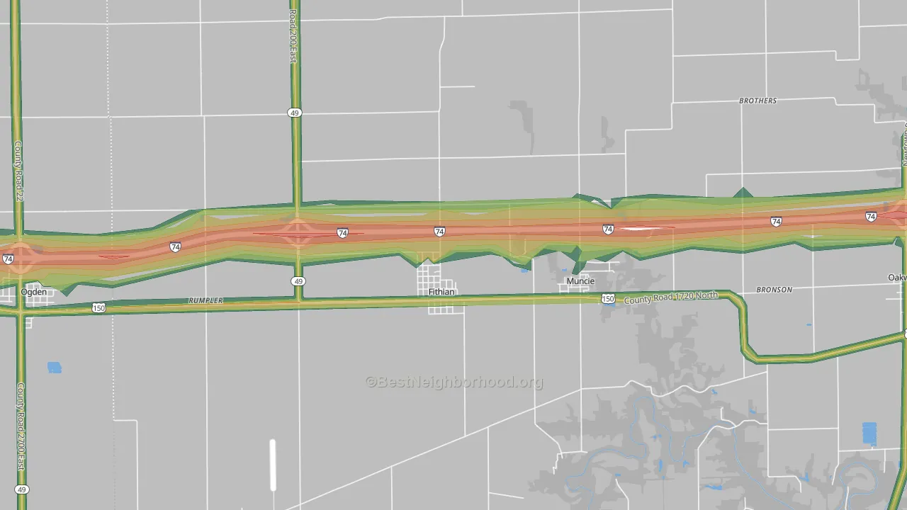 Fithian, IL Map of Noise Levels in Fithian