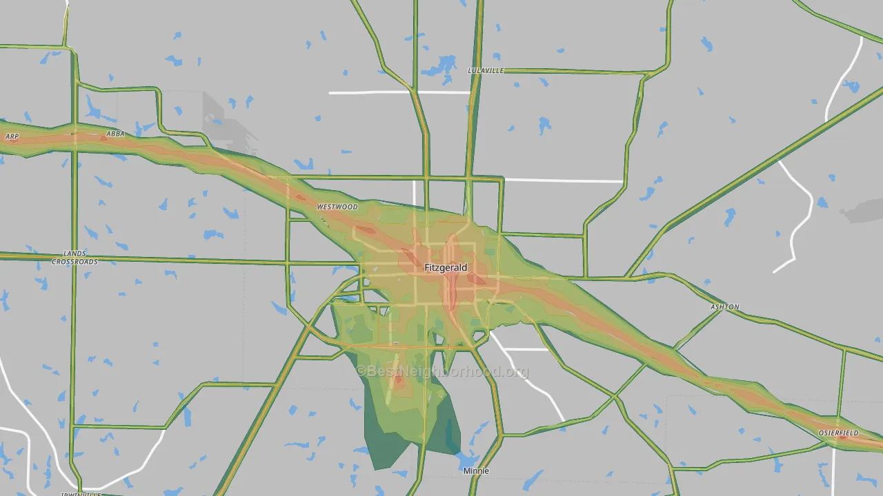 Fitzgerald, GA Map of Noise Levels in Fitzgerald