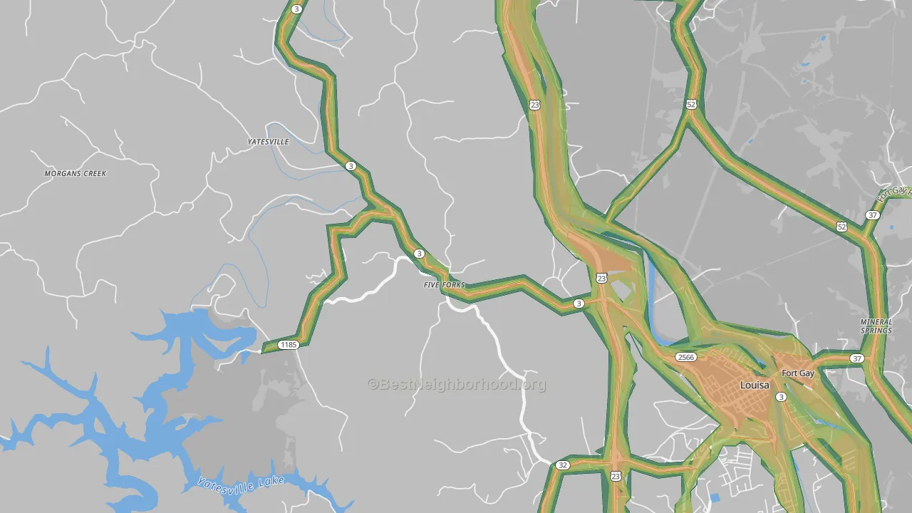 Five Forks, KY Map of Noise Levels in Five Forks