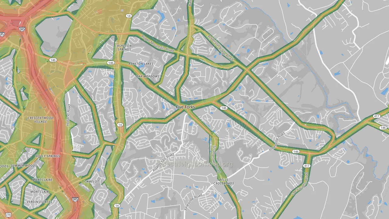 Five Forks, SC Map of Noise Levels in Five Forks