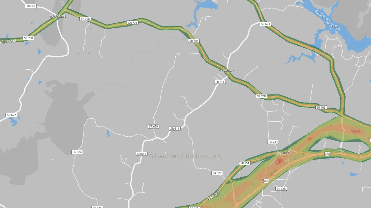 Five Forks, VA Map of Noise Levels in Five Forks