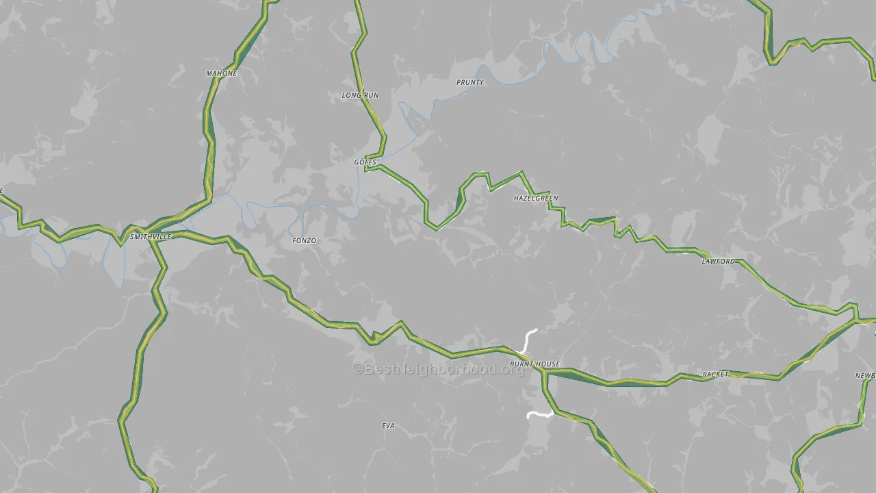 Five Forks, WV Map of Noise Levels in Five Forks