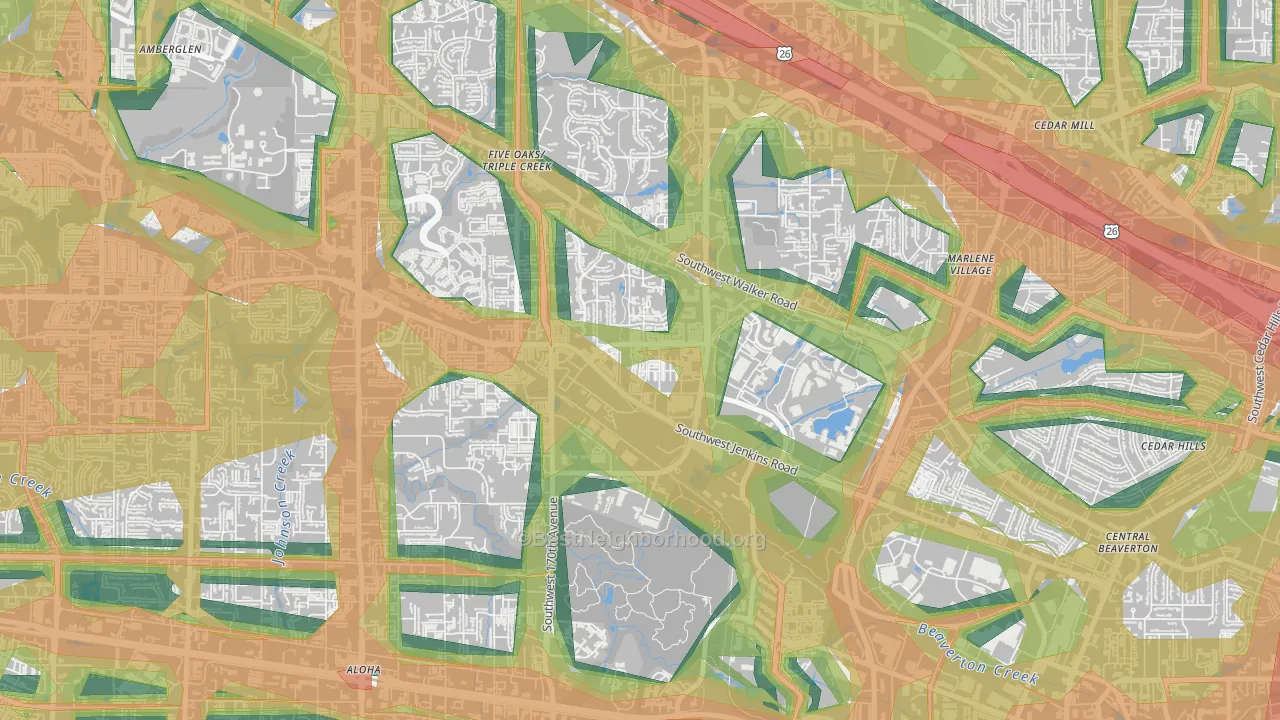 Five Oaks, Beaverton, OR Map of Noise Levels in Five Oaks