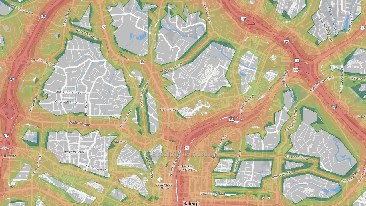 Five Points, Raleigh, NC Map of Noise Levels in Five Points
