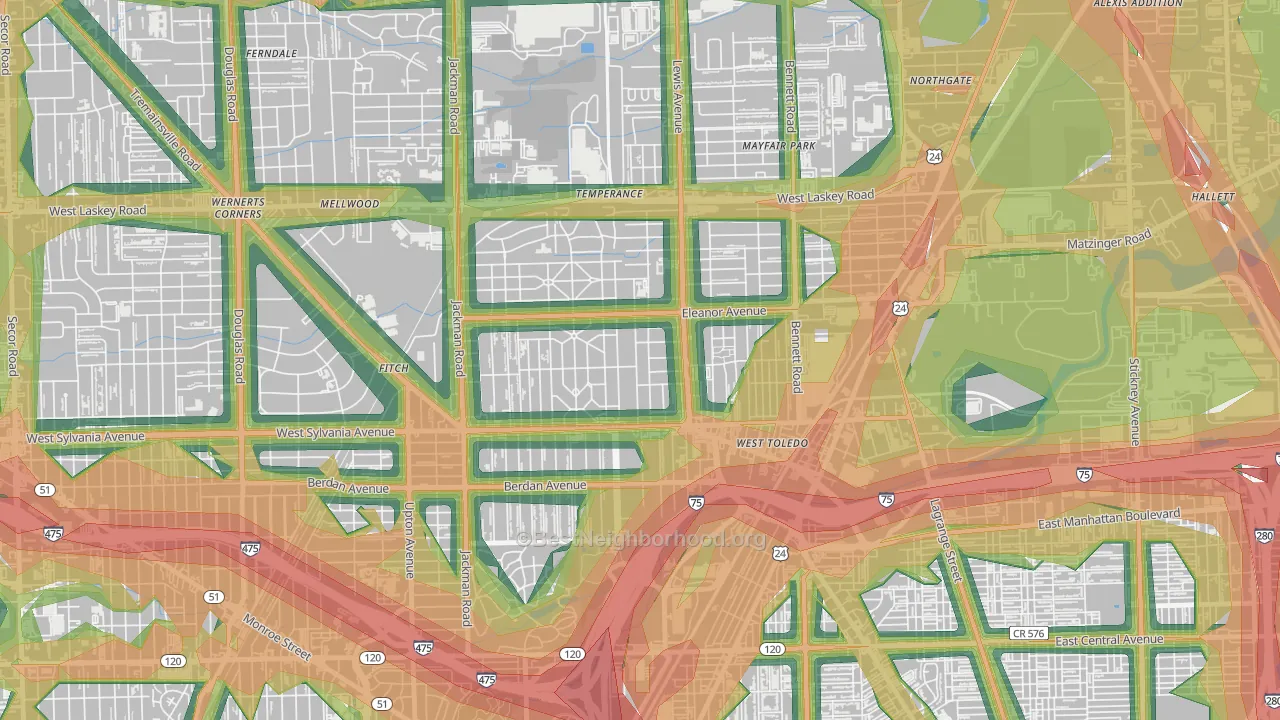 Five Points, Toledo, OH Map of Noise Levels in Five Points