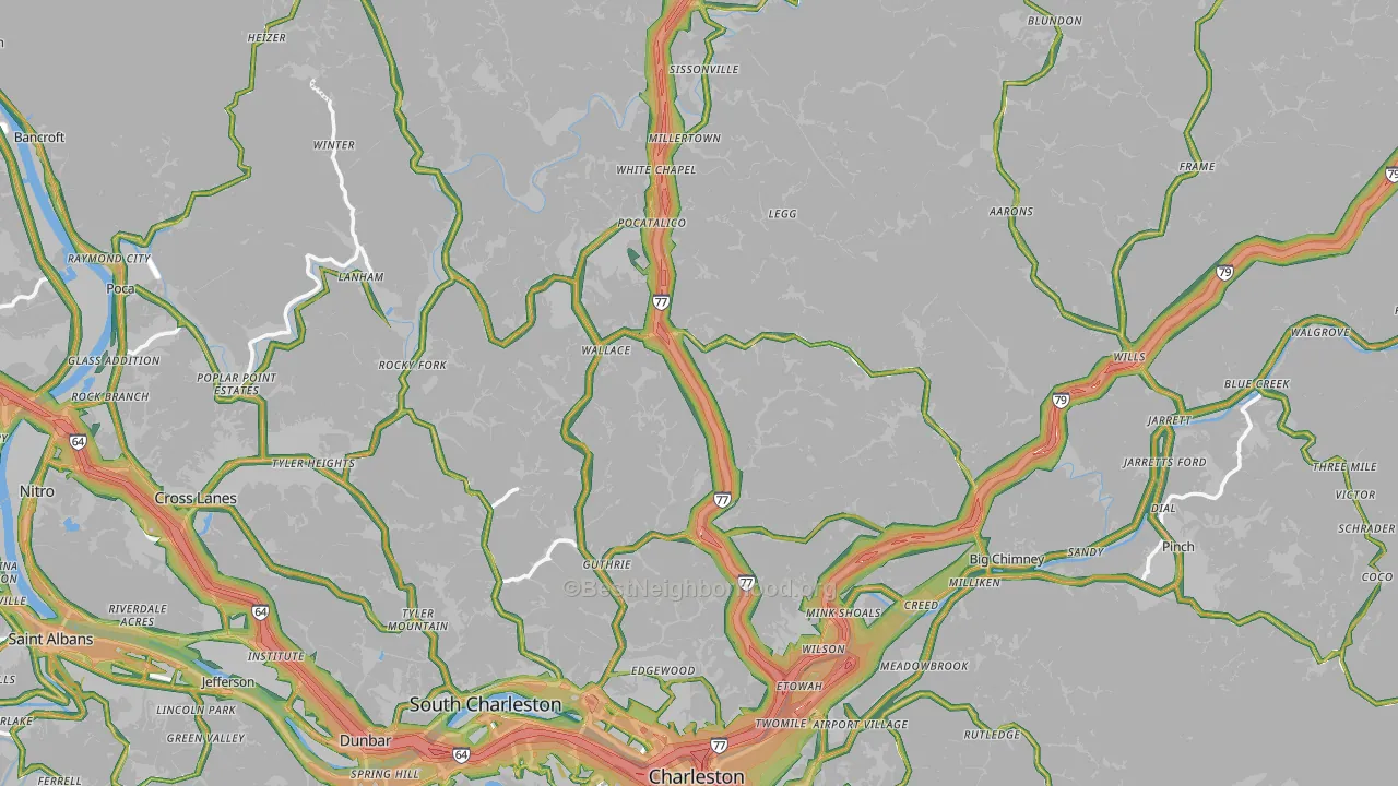 Fivemile, WV Map of Noise Levels in Fivemile