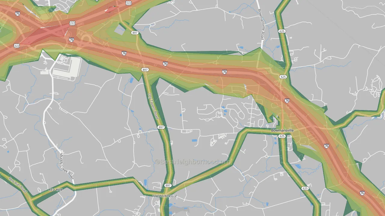 Fivepointville, PA Map of Noise Levels in Fivepointville