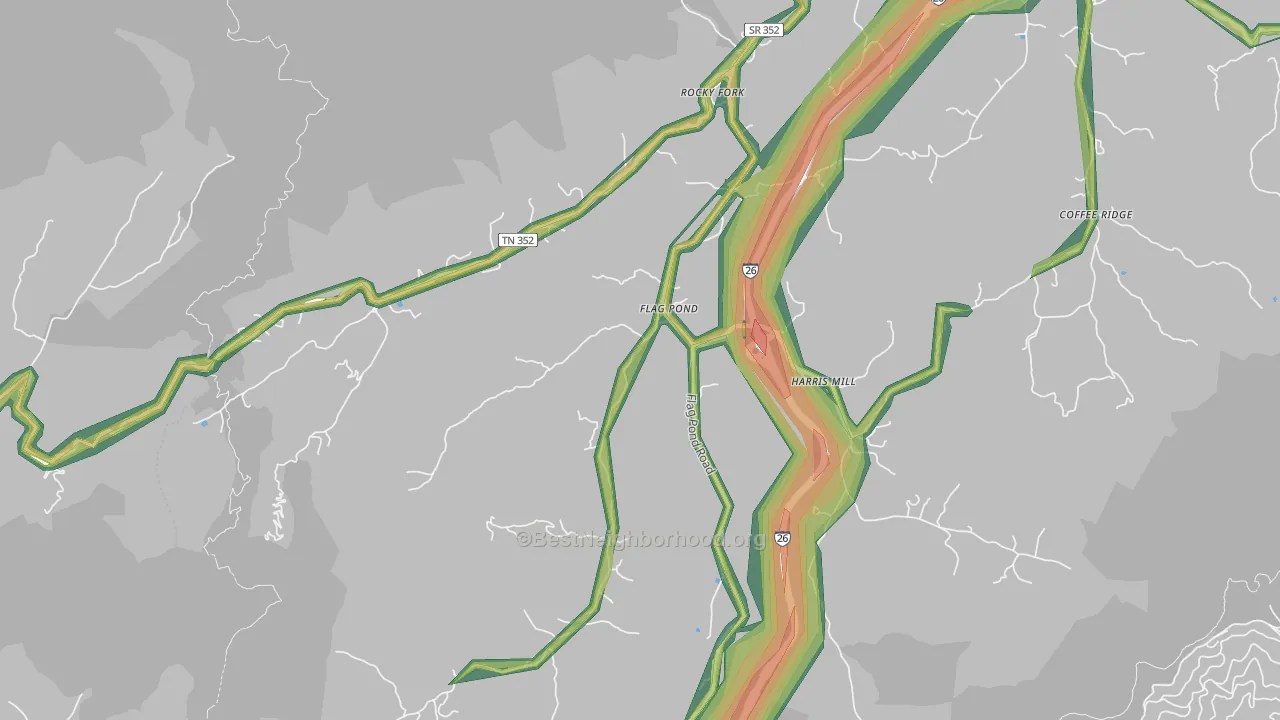Flag Pond, TN Map of Noise Levels in Flag Pond