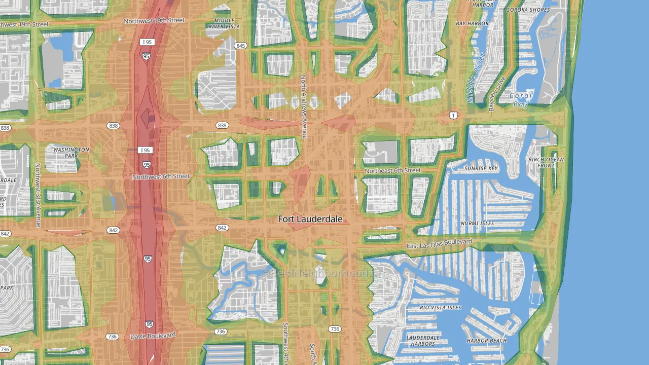 Flagler Heights, Fort Lauderdale, FL Map of Noise Levels in Flagler Heights