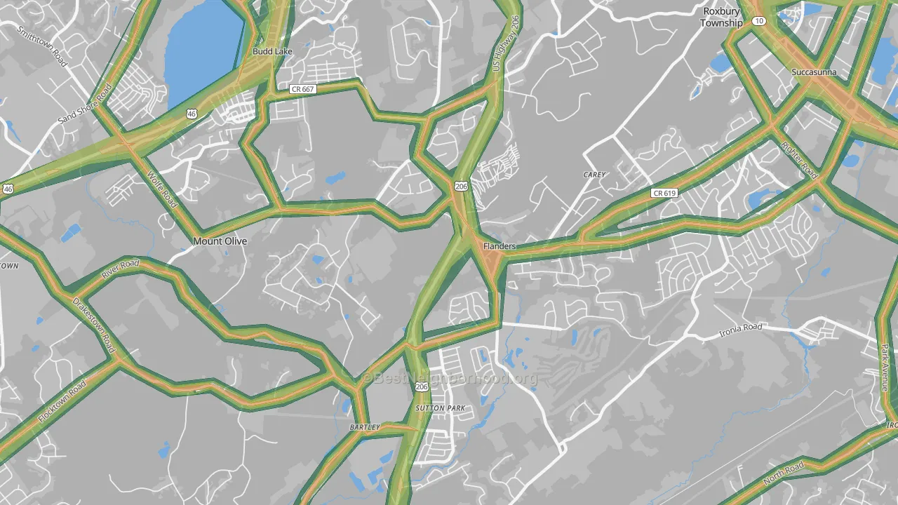 Flanders, NJ Map of Noise Levels in Flanders