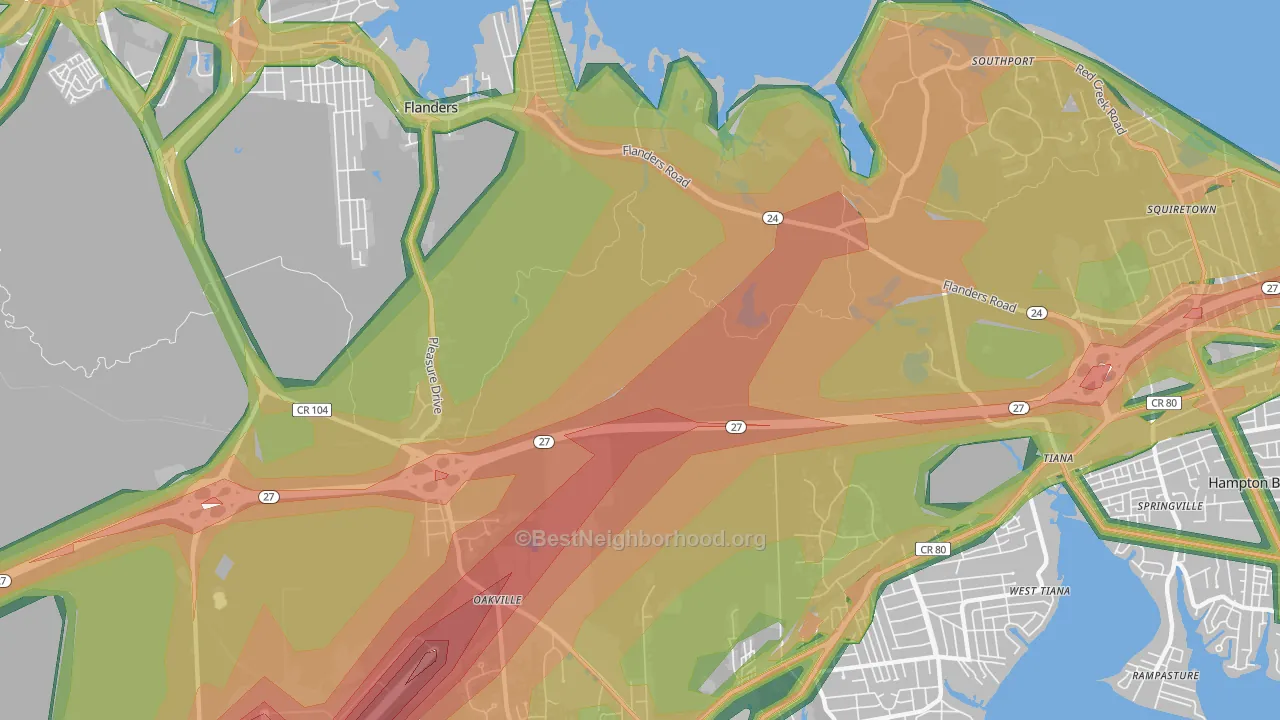 Flanders, NY Map of Noise Levels in Flanders