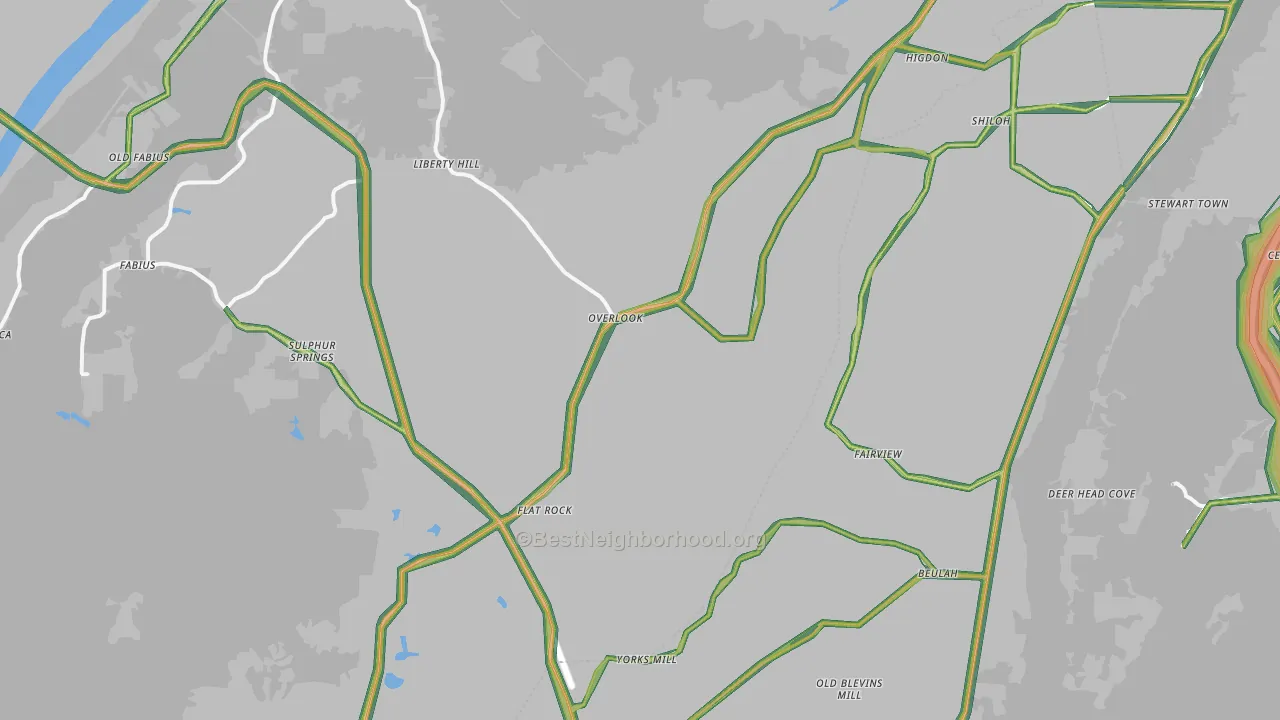 Flat Rock, AL Map of Noise Levels in Flat Rock