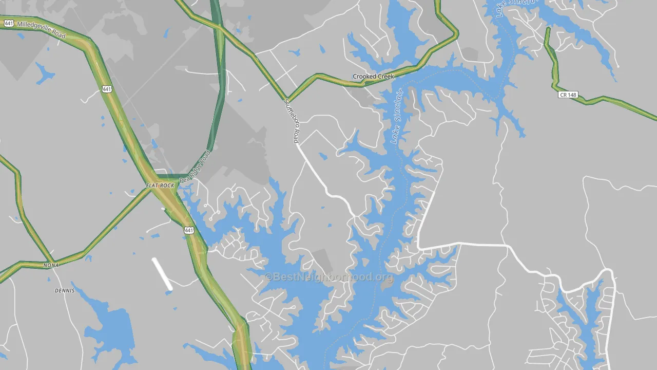 Flat Rock, GA Map of Noise Levels in Flat Rock