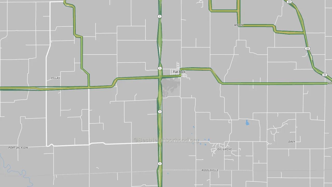 Flat Rock, IL Map of Noise Levels in Flat Rock