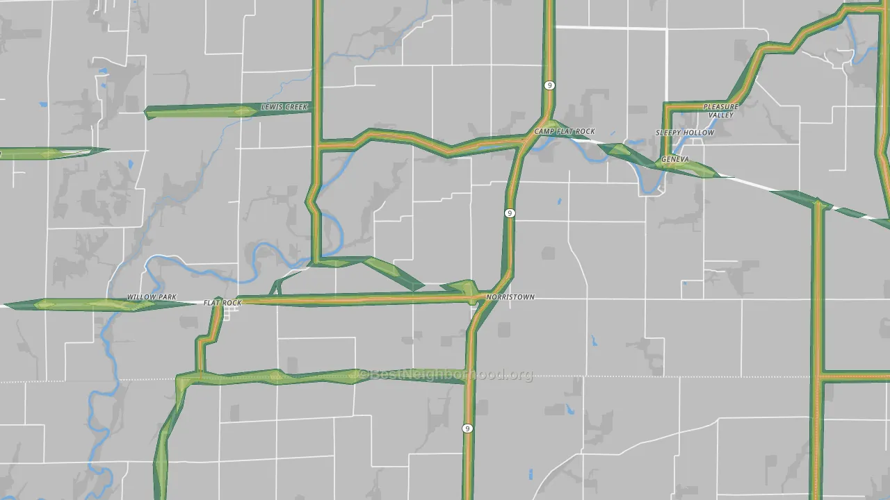 Flat Rock, IN Map of Noise Levels in Flat Rock