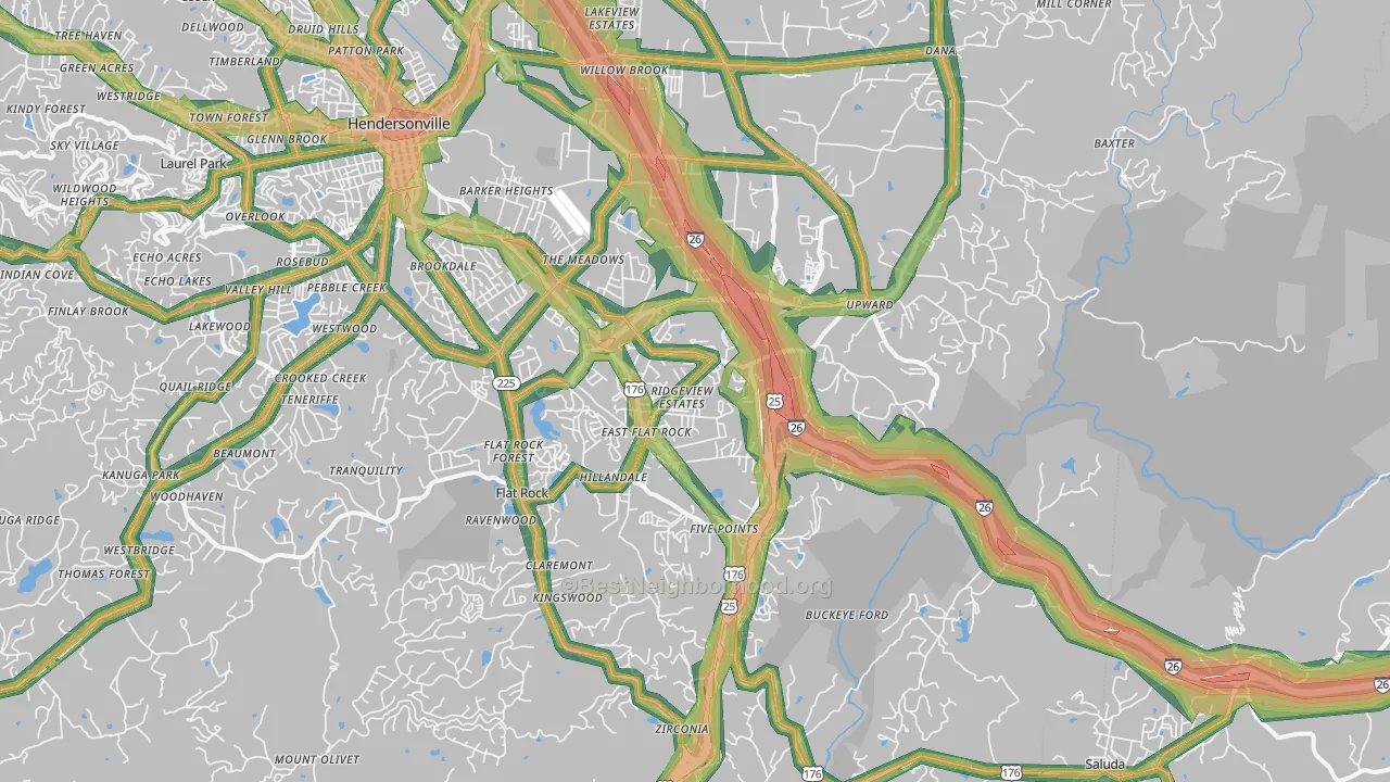 Flat Rock, NC Map of Noise Levels in Flat Rock