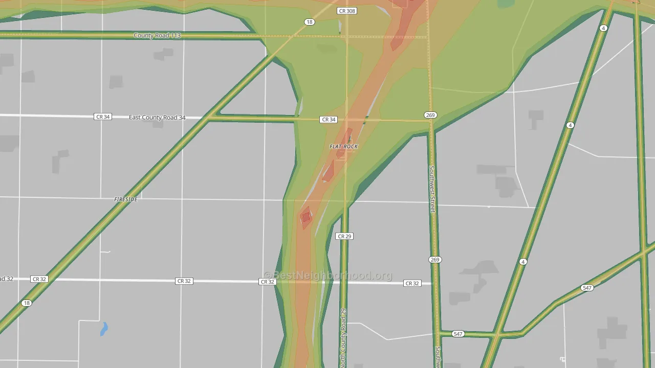 Flat Rock, OH Map of Noise Levels in Flat Rock