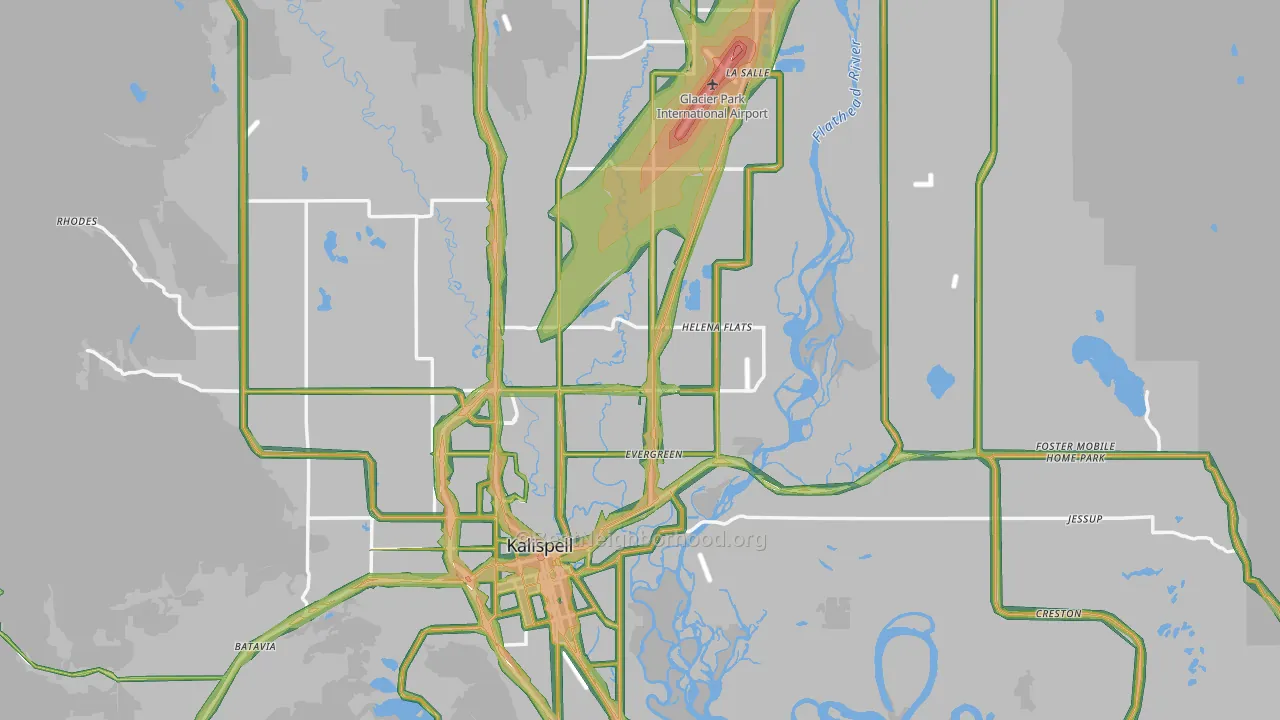 Flathead County, MT Map of Noise Levels in Flathead County