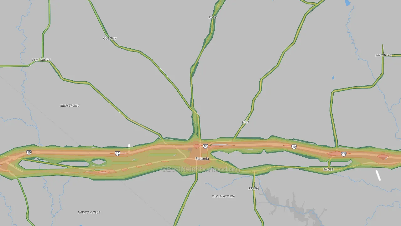 Flatonia, TX Map of Noise Levels in Flatonia