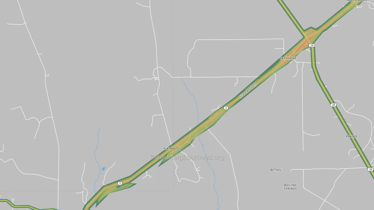 Flatwood, AL Map of Noise Levels in Flatwood