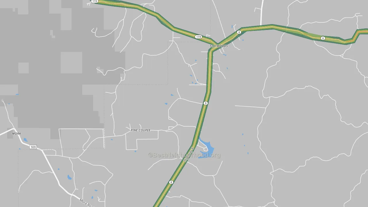 Flatwoods, LA Map of Noise Levels in Flatwoods
