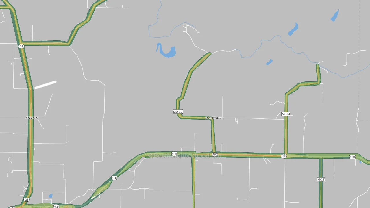 Flatwoods, MO Map of Noise Levels in Flatwoods