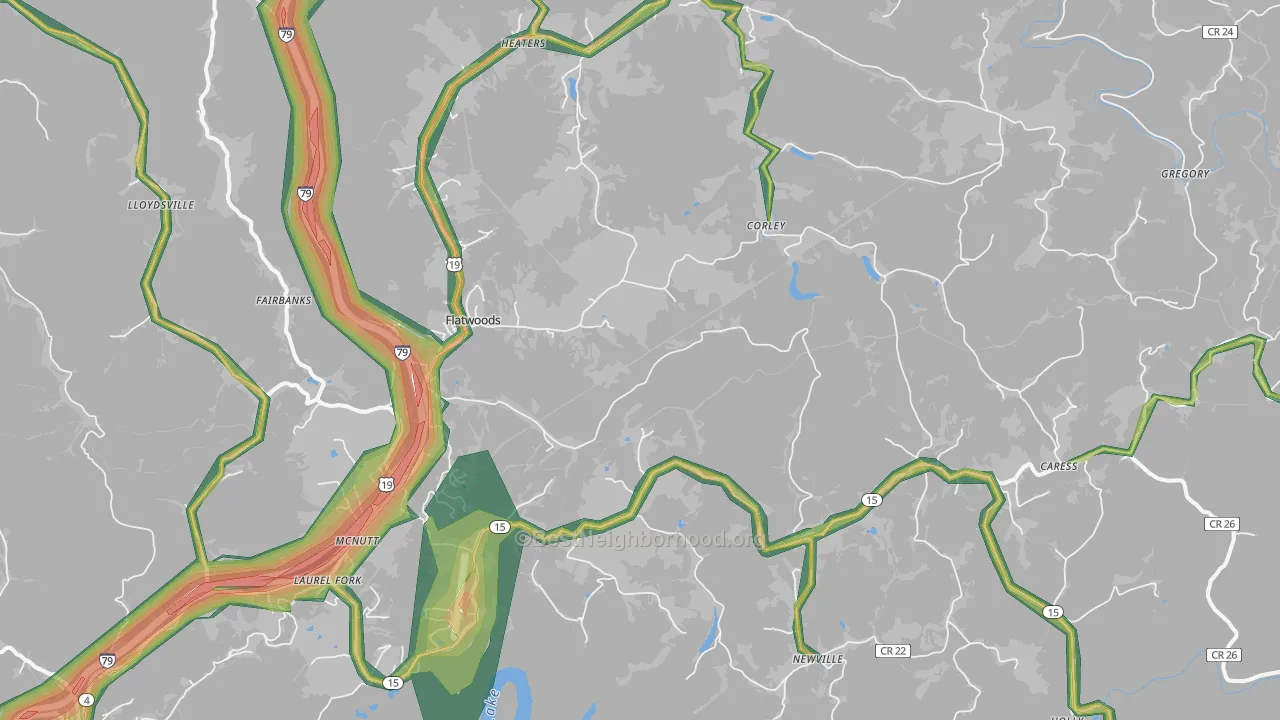 Flatwoods, WV Map of Noise Levels in Flatwoods