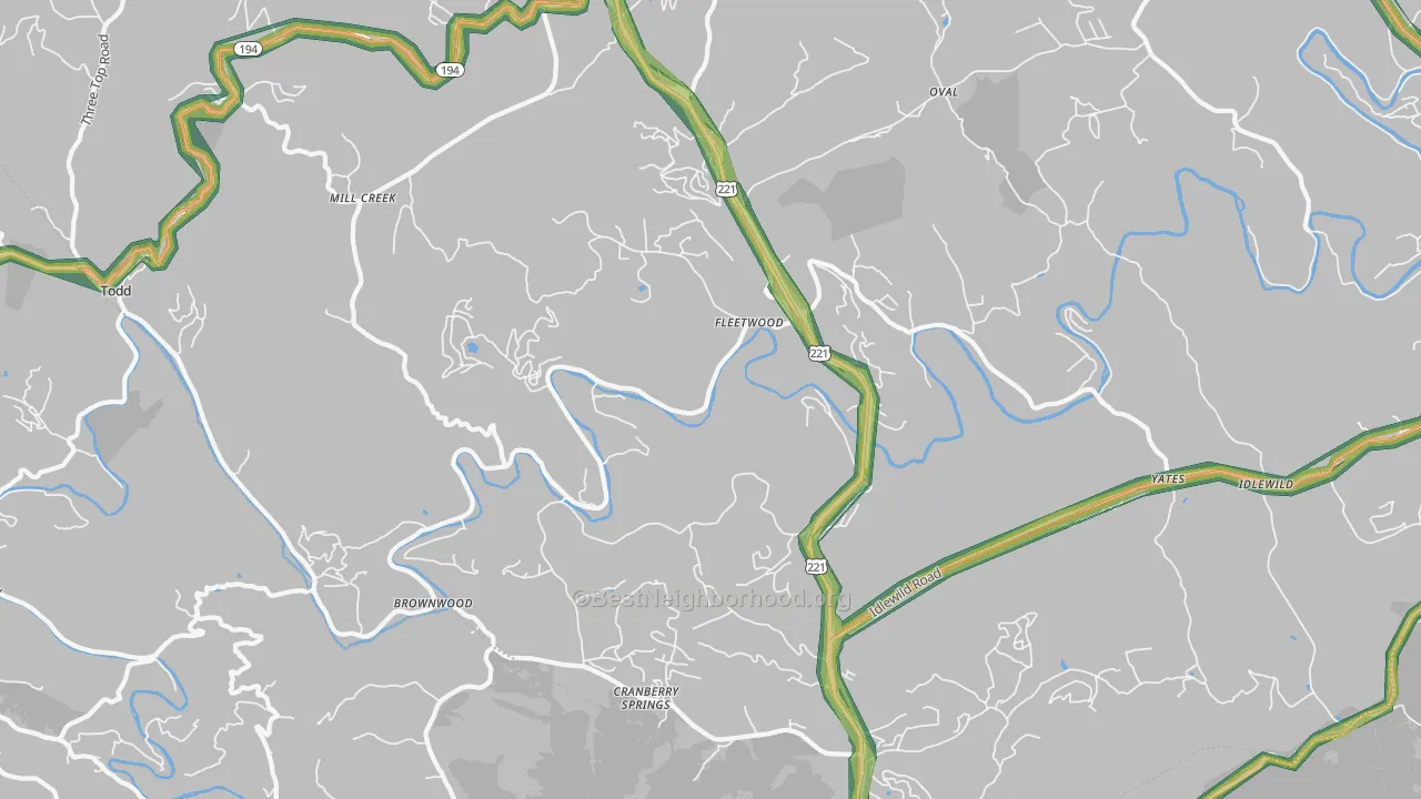 Fleetwood, NC Map of Noise Levels in Fleetwood