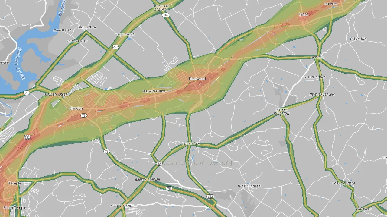 Fleetwood, PA Map of Noise Levels in Fleetwood