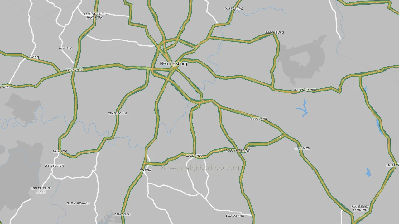 Fleming County, KY Map of Noise Levels in Fleming County