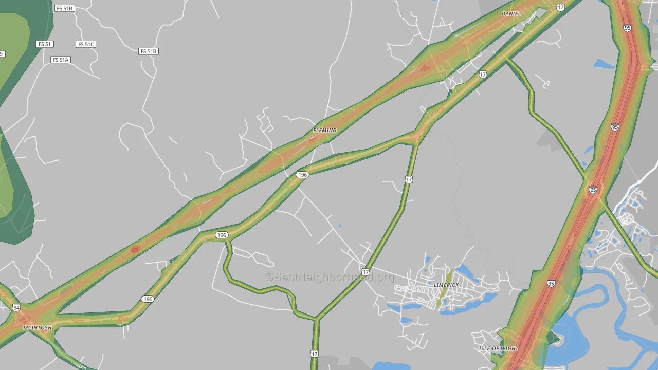 Fleming, GA Map of Noise Levels in Fleming