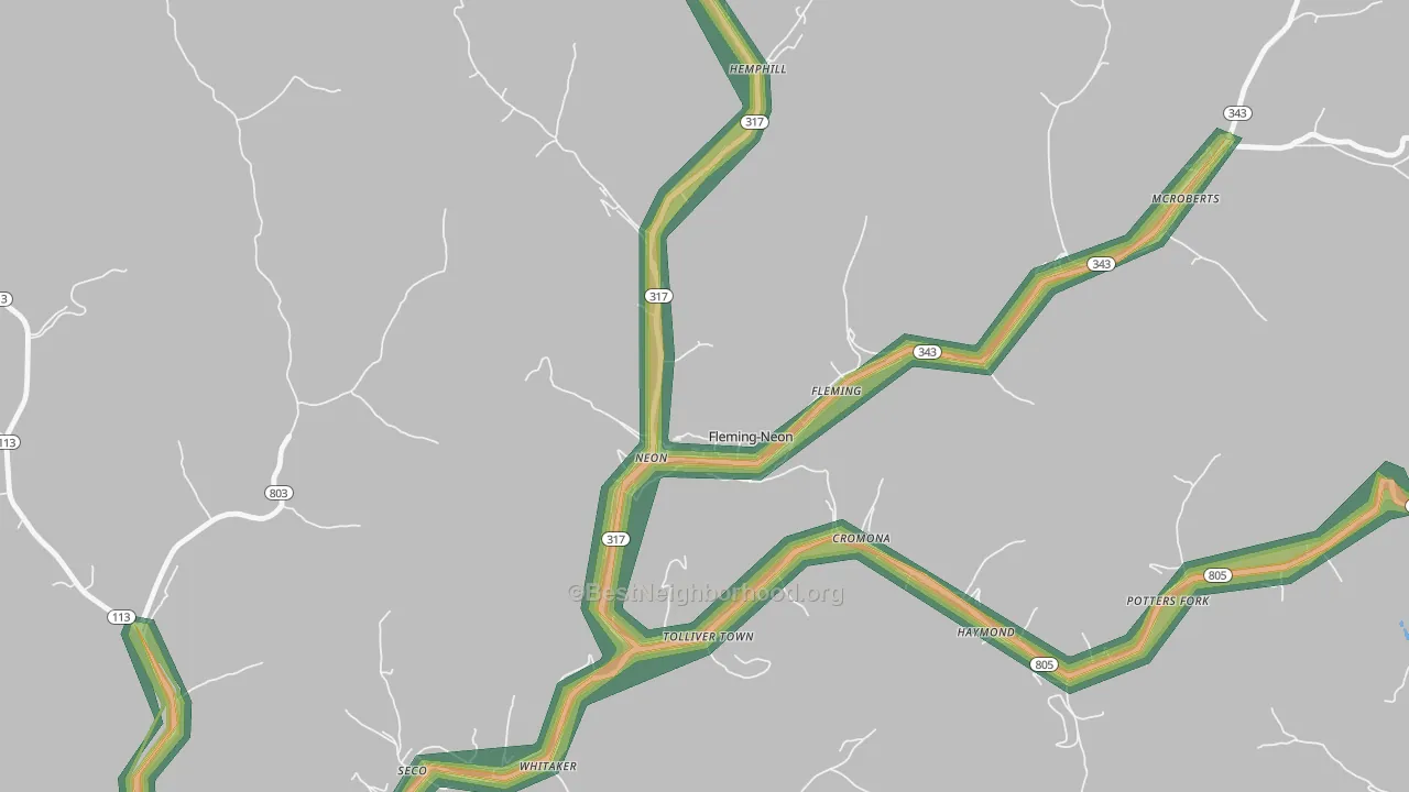 Fleming-Neon, KY Map of Noise Levels in Fleming-Neon