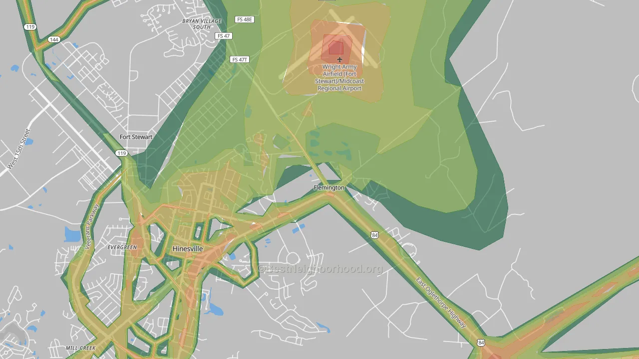 Flemington, GA Map of Noise Levels in Flemington