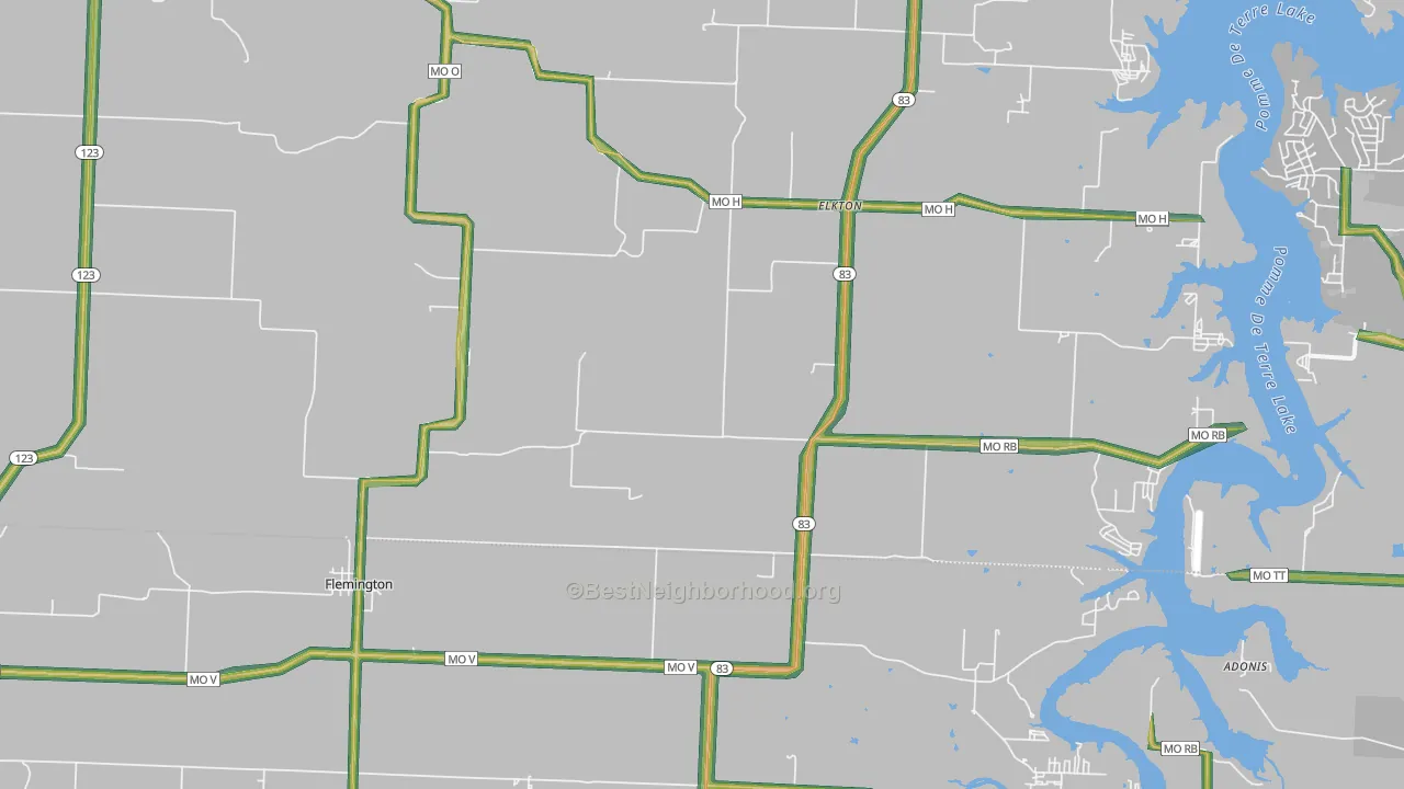 Flemington, MO Map of Noise Levels in Flemington