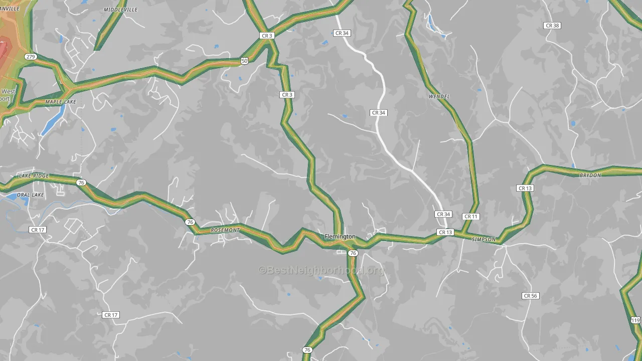 Flemington, WV Map of Noise Levels in Flemington